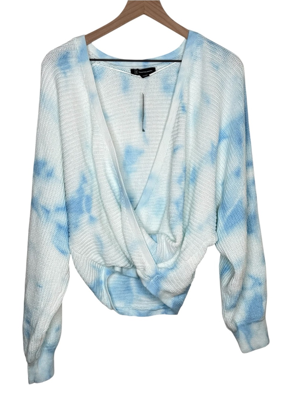 INC International Concepts Blue Tie Dye Sweater Size M NWT Surplice Knit Top
